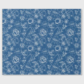 Klassisches Blau- und Weißblätterpapier Geschenkpapier (Flach)