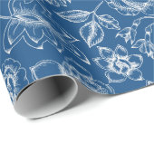 Klassisches Blau- und Weißblätterpapier Geschenkpapier (Rolleneckpunkt)