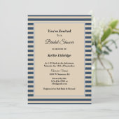 Klassisches Blau/Vanilla Streifen Gerahmtes Brautp Einladung (Stehend Vorderseite)