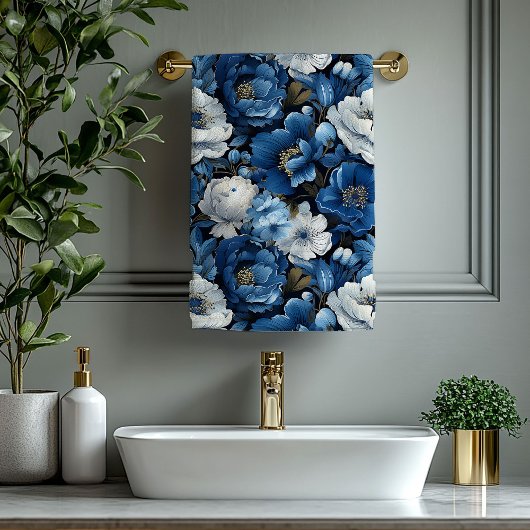 Klassisches Blau-Weiß-Blumen-Badetuch Badhandtuch Set