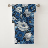 Klassisches Blau-Weiß-Blumen-Badetuch Badhandtuch Set (Insitu)