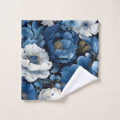 Klassisches Blau-Weiß-Blumen-Badetuch Badhandtuch Set (Waschlappen)