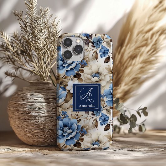 Klassisches Blau-Weiß-Blumen iPhone-Case Cover