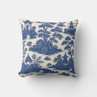 Klassisches Blau-Weiß-Chinoiserie-Toile-Muster Kissen