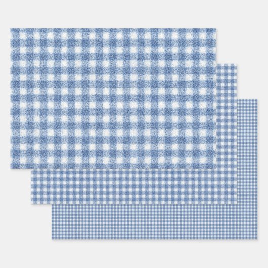 Klassisches Blau-Weiß-Gingham-Karo Geschenkpapier Set (Set)