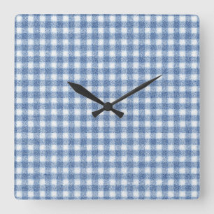 Klassisches Blau-Weiß-Gingham-Karo Quadratische Wanduhr