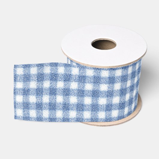 Klassisches Blau-Weiß-Gingham-Karo Ripsband (Spule)