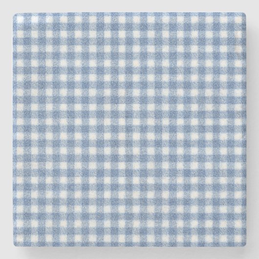 Klassisches Blau-Weiß-Gingham-Karo Steinuntersetzer (Vorderseite)