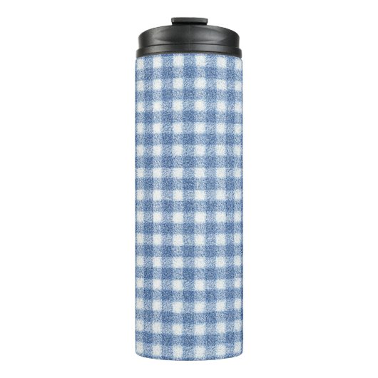 Klassisches Blau-Weiß-Gingham-Karo Thermosbecher (Vorderseite)