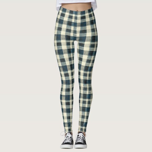 Klassisches Blau-Weiß-Karo Leggings (Vorderseite)