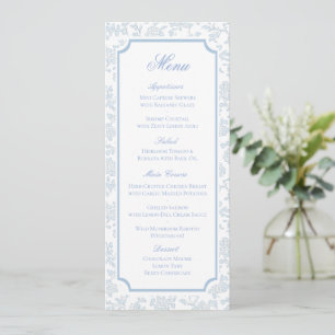 Klassisches blaues Blumen-Toile-Hochzeitsmenü Save The Date
