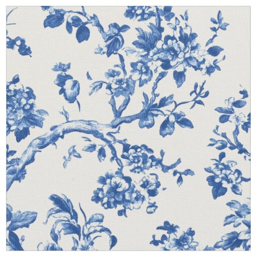 Klassisches blaues Blumen-Toile-Muster Stoff (Nahaufnahme)