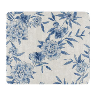 Klassisches blaues Blumen-Toile-Wasserfarbenmuster Schneidebrett