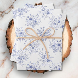 Klassisches blaues Blumenmuster Französisch blaues Geschenkpapier Set