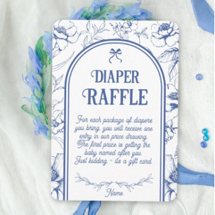 Klassisches blaues Blumenornament Windel-Raffle Begleitkarte