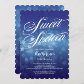 Klassisches blaues Bokeh beleuchtet Bonbon-16. Einladung (Vorne/Hinten)