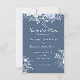 Klassisches Blaues Bouquet auf weichem Puderblau Save The Date
