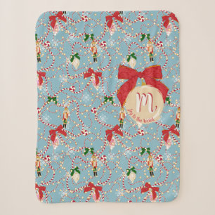Klassisches Blaues Candy Cane Skript Initial Sherpadecke