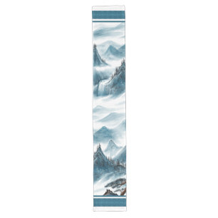 Klassisches Blaues Chinoiserie Malerei Großer Tischläufer