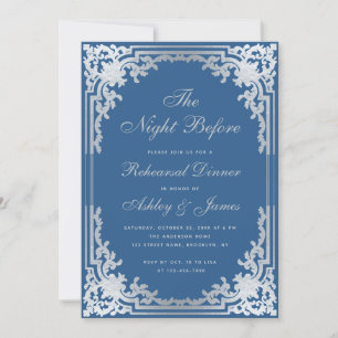 Klassisches Blaues Faux-Silber Vintage-Probedinner Einladung