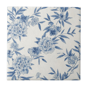 Klassisches blaues florales Toile-Wasserfarbenmust Fliese