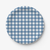 Klassisches blaues Gingham-Muster Pappteller (Vorderseite)