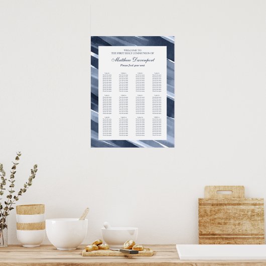 Klassisches blaues, modernes Seating Chart Poster (Küche)