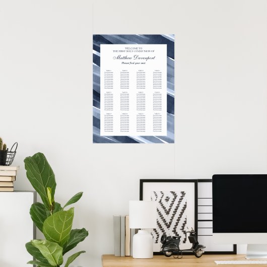 Klassisches blaues, modernes Seating Chart Poster (Heimbüro)