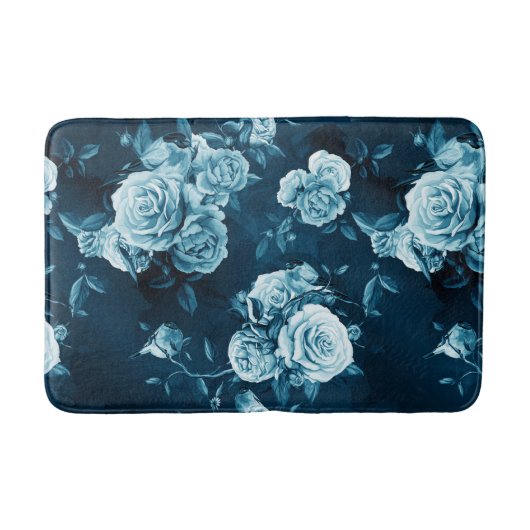 Klassisches blaues Rosen-Muster Badematte (Vorderseite)
