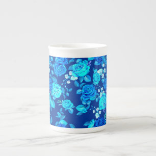 Klassisches Blaues Rosenblumenmuster-87600 Porzellantasse