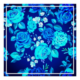 Klassisches Blaues Rosenblumenmuster-87600 Poster