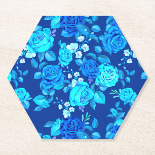 Klassisches Blaues Rosenblumenmuster-87600 Untersetzer