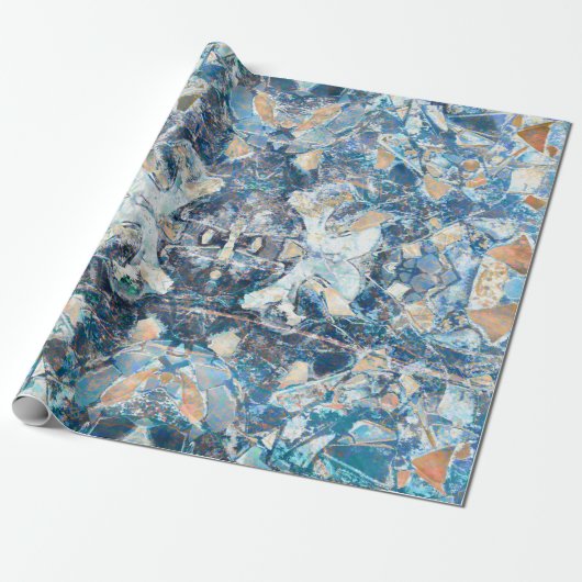 Klassisches blaues Tan Ethnic Design Geschenkpapier (Ungerollt)