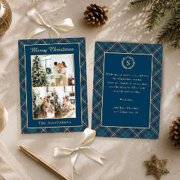 Klassisches Blaues Tartan-Karo-Weihnachten mit meh Feiertagskarte