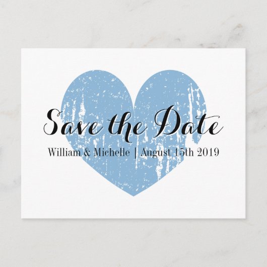 Klassisches blaues und weißes Herz Save the Date P Ankündigungspostkarte (Vorderseite)