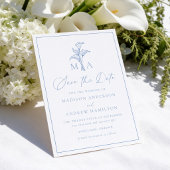 Klassisches Blaues Zantedeschia-Monogramm-Hochzeit Save The Date