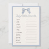 Klassisches Blue Bow Baby Shower Word Scramble Gam Einladung (Vorderseite)
