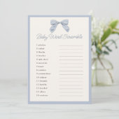 Klassisches Blue Bow Baby Shower Word Scramble Gam Einladung (Stehend Vorderseite)