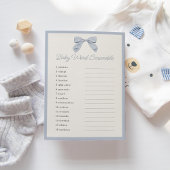 Klassisches Blue Bow Baby Shower Word Scramble Gam Einladung