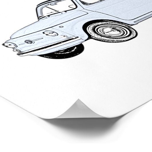 Klassisches Blue Fiat 500 Stift Rendering Poster (Ecke)