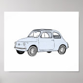 Klassisches Blue Fiat 500 Stift Rendering Poster (Vorne)
