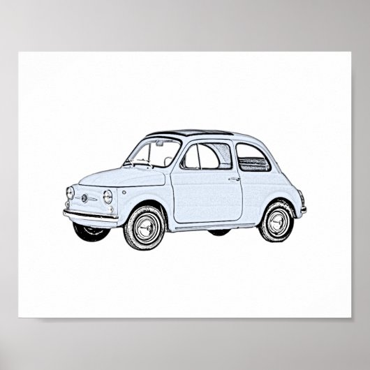 Klassisches Blue Fiat 500 Stift Rendering Poster (Vorne)