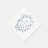 Klassisches Blue Floral Wappen Monogram Wedding Serviette (Ecke)
