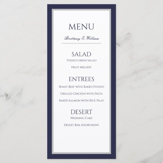 Klassisches "Blue Gray Border Wedding Menu" für Na Menükarte (Vorderseite)