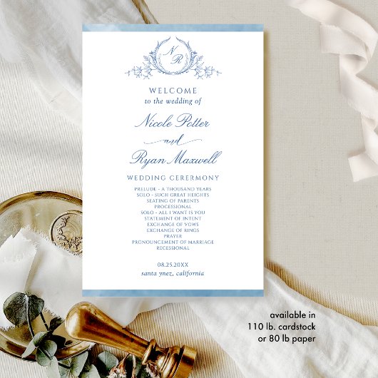 Klassisches, Blue Monogram Watercolor Hochzeitspro