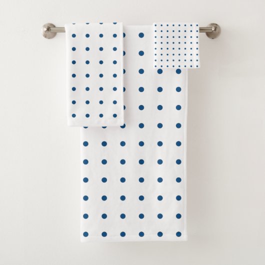 Klassisches Blue Polka Dot Muster auf Weiß Badhandtuch Set (Insitu)