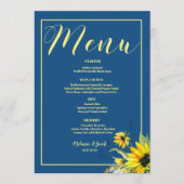 Klassisches Blue Sunflower Hochzeitsmenü Menükarte (Vorderseite)