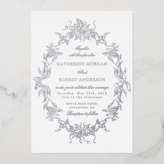 Klassisches Blumengebäck Elegantes Hochzeitserlebn Folieneinladung (Vorderseite)