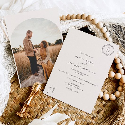 Klassisches blumenmonogramm Hochzeitsgeschenk-Foto Einladung