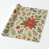Klassisches Blumenmuster aus Rot-Grün-Urlaub Geschenkpapier (Ungerollt)